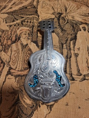 Silver (Possibly Sterling) Guitar Belt Buckle Handcrafted