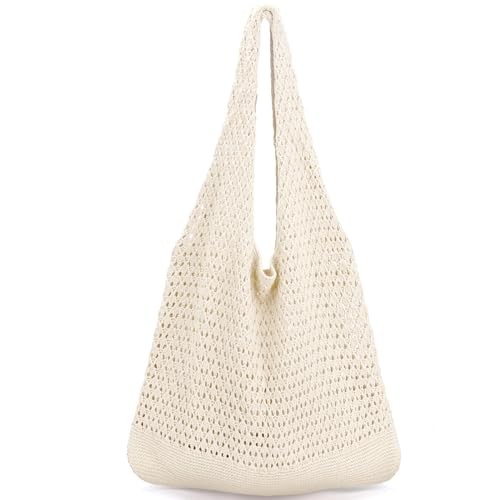 Crochet Tote, Beach Mesh Knitted Shoulder Bag - Large Aesthetic Classic-beige