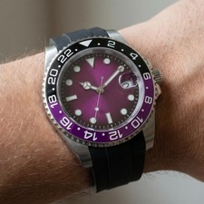 Custom 40mm Silver Polished Purple Diver Mod | NH35 Automatic Sapphire Luxury