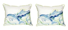 Pair of Betsy Drake Betsy’s Dolphins Small Indoor Outdoor Pillows