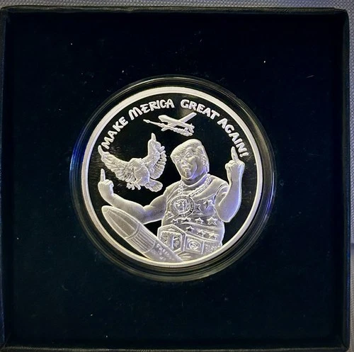 2016 1OZ Moar Merica Dbl. Obverse Proof Silver Shield Donald Trump Collector SSG