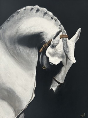 Öl Gemälde Pferd 70/50 Cm Canvas Signiert Unikat