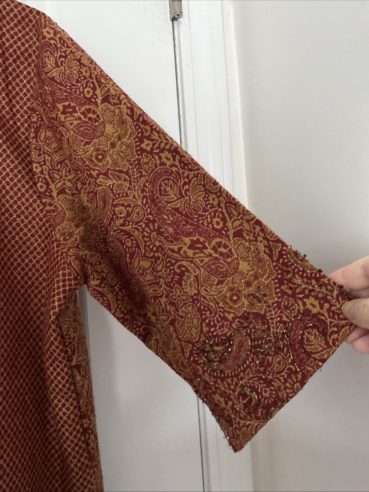 Sterling Styles Button Front Gold Red Kimono Bead… - image 4