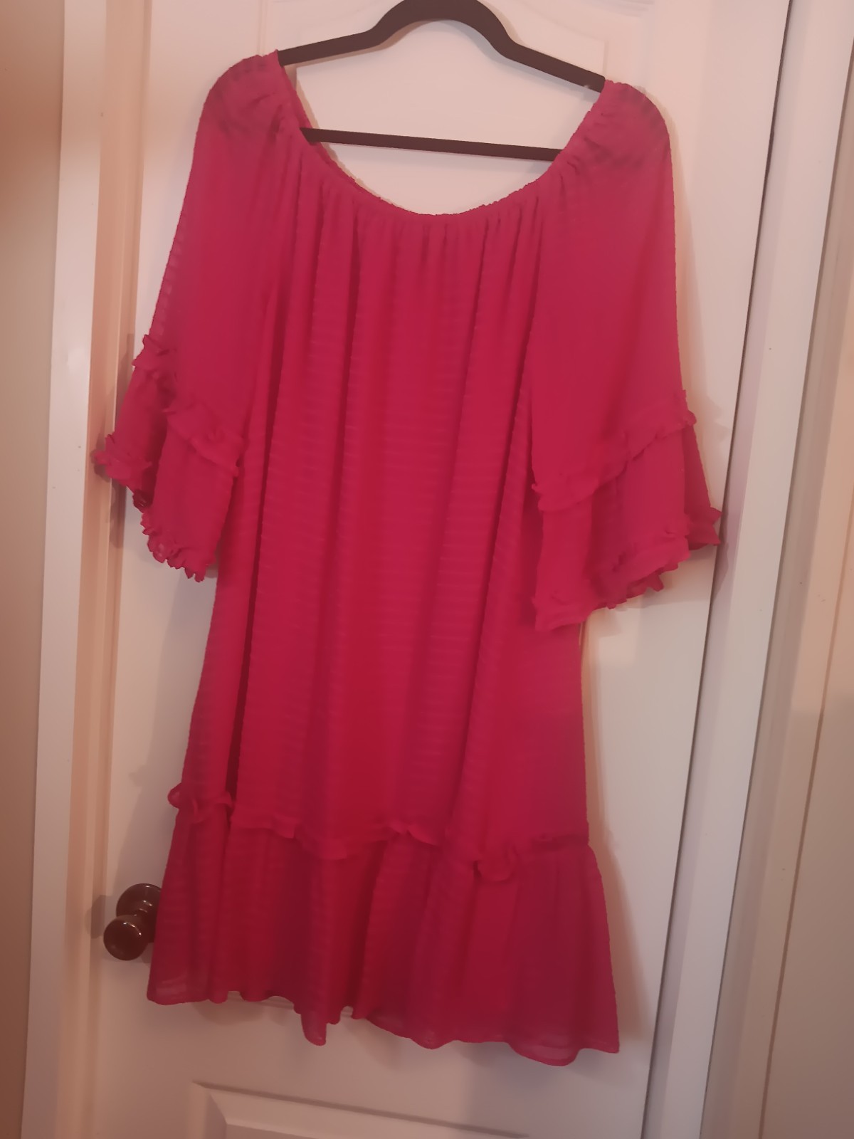 Cece Women's Babydoll Dress Size L Pink Short Sleeve Scoop Neck Ruffle