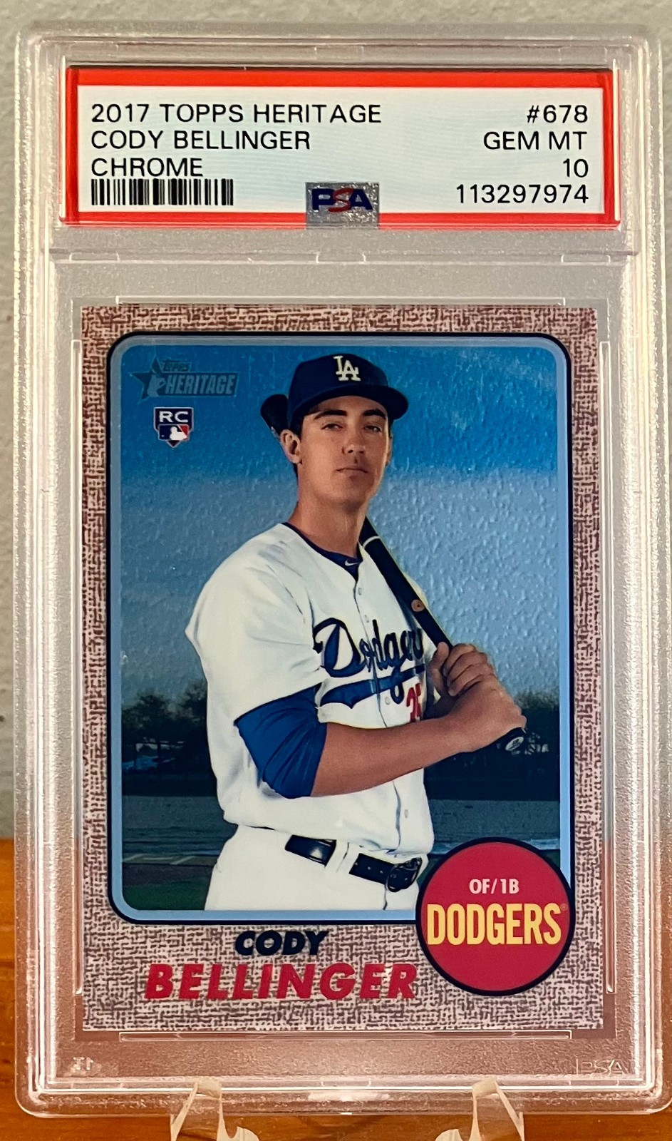 2017 Topps Heritage Chrome CODY BELLINGER #d /999 Rookie RC #THC-678 PSA 10