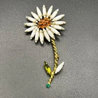 Vintage Weiss Milk Glass Flower Brooch Olivine Leaf Rhinestones 1950s