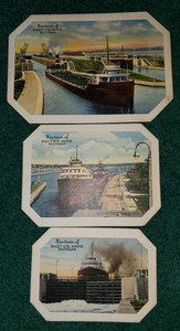 Souvenir Set 3 Hot Dish Trivet Mats FREIGHTERS SOO LOCKS SAULT ST. MARIE MI
