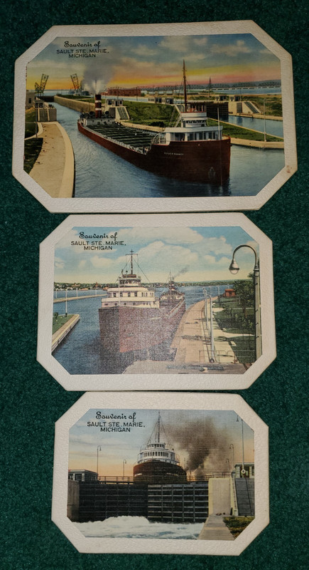 Souvenir Set 3 Hot Dish Trivet Mats FREIGHTERS SOO LOCKS SAULT ST. MARIE MI
