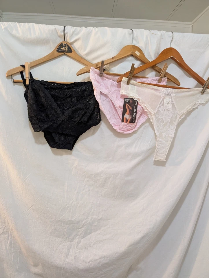 590 De Colección Maidenform & Delicate Bragas, Mervins Negro Encaje Sujetador Bragas Conjunto Lg Nuevo con Etiquetas Foto 2 de 4