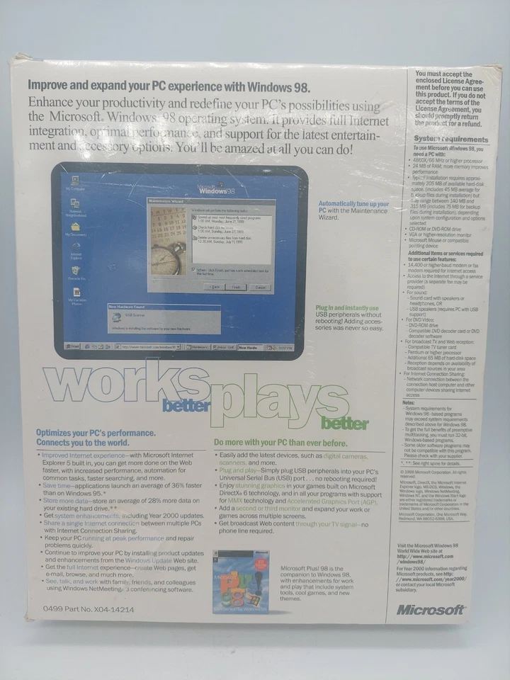 Actualización vintage de Microsoft Windows 98 *SELLADA* nueva PC Big Box Foto 3 de 4