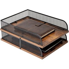 Briefablage Holz Metall schwarz Büro Schreibtisch Organizer Papier Ablage