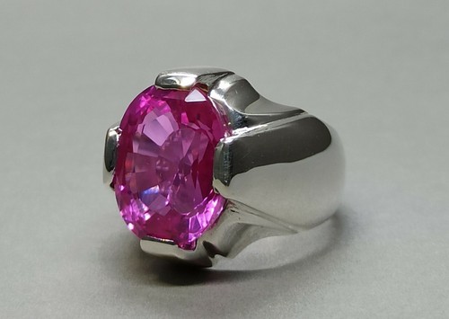20 Carat Oval Cut Pink Topaz Mens Ring Sterling Silver 925 Handmade Topaz Ring - Picture 7 of 12