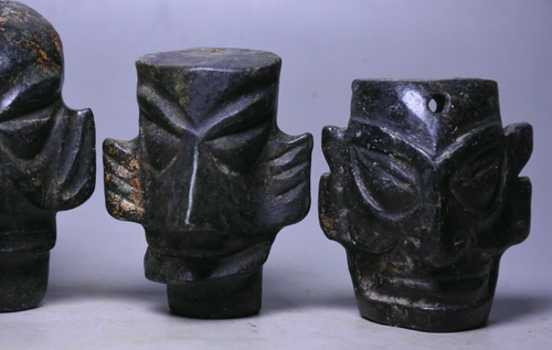 6.5cm Old Hongshan Culture Meteorite Iron Stone Sanxingdui People Head Mask Set - Picture 3 of 9