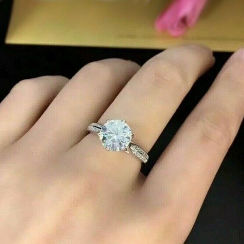 2,20 Karat Rund Diamant Solitär Hochzeit Verlobungsring Weißgold-Finish Gr 50-64 - Bild 3 von 7