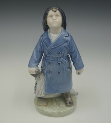 ROYAL COPENHAGEN PORCELAIN BOY WITH UMBRELLA 7'' WILL IT RAIN FIGURINE 3556