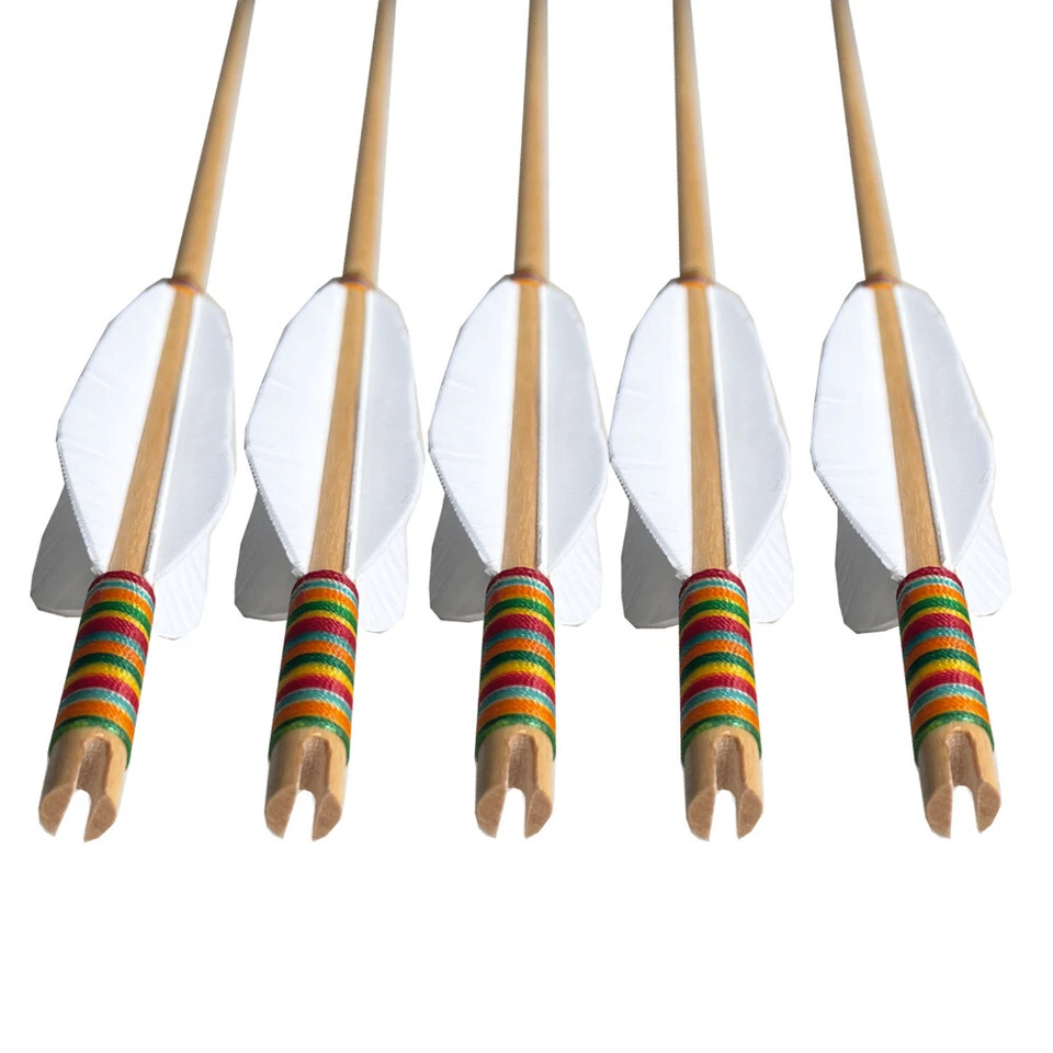 12pcs 33" Wooden Arrow 4 Feather Gorgeous Patterns Spine 400 Recurve Bow Longbow - Image 3 of 4