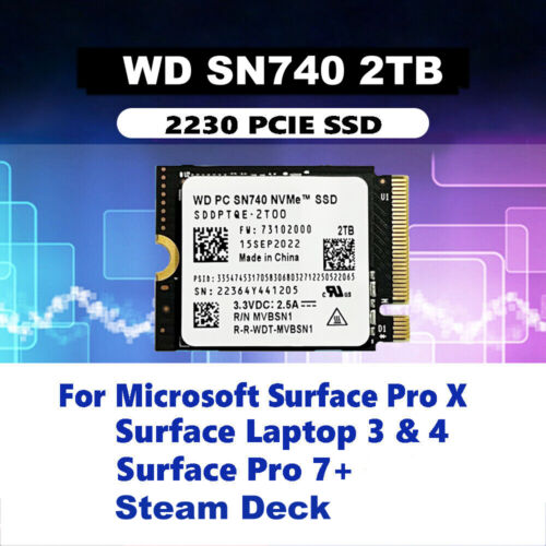 SSD WD SN740 2 To 2230 NVMe PCIe 4x4 NEUF pour Steam Deck Microsoft Surface Pro 9 - Photo 1/11