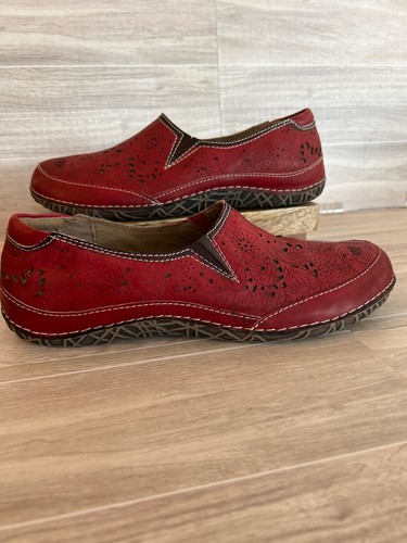 L'Ariste Spring Step Red Libora Women's Handpainted Leather Loafer Size 40 - Picture 2 of 13