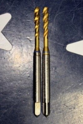 Two GUHRING 4-40 H2 3FL BLUE RING Spiral Flute Semi-Bottoming HSS-E TiN 2 Taps - Image 1 of 4