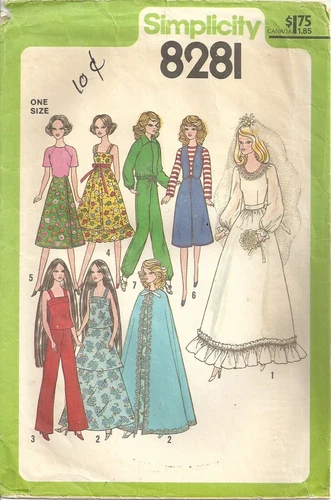 SIMPLICITY 8281 11½" FASHION DOLL CLOTHES SEWING PATTERN ©1977 CUT