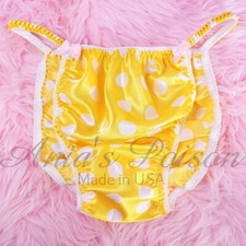 Sissy Satin Panties for MEN - Yellow White Dot string Bikini or bra or skirt