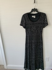 Vintage  70s Ultra Dress Black Metallic Threaded  Midi, 10 Aline