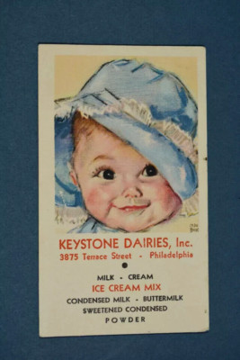 Keystone Daries Inc Trade Card, Mounted, 3875 Terrace St, Philadelphia Ice Cream