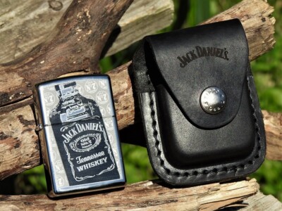 Jack Daniels Bottle Zippo Lighter and Leather Belt Pouch Gift Set