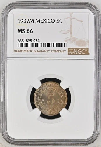 1937Mo Mexico 5 Centavos NGC MS66