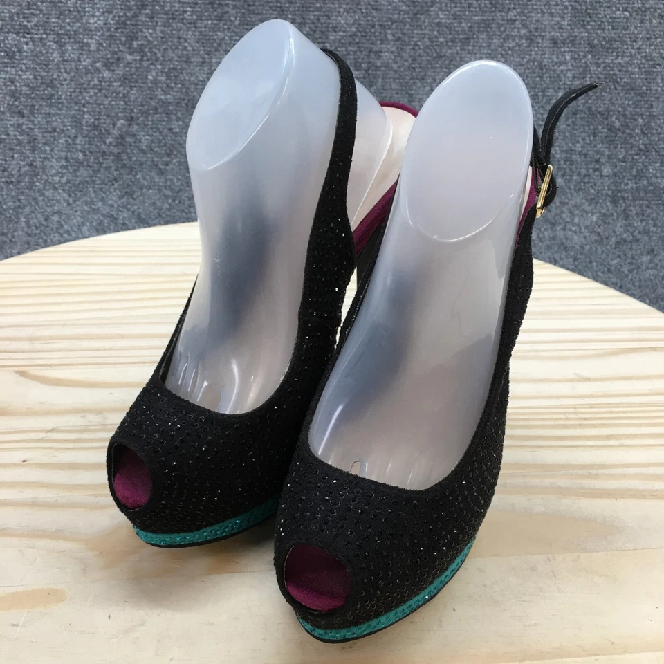 Olsenboye Tacones Mujer 6 M Bomba Tela Negra Correa al Tobillo Tachonado Informal Stilleto Foto 3 de 4