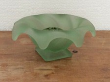 VINTAGE green Bagley Glass Posy Bowl with inner stem holder in green glass