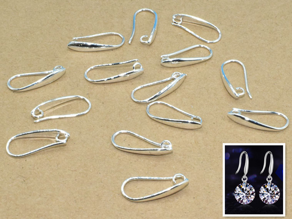 50PCS Jewelry Finding 925 Silver Pinch Bail Hook Stone Earring