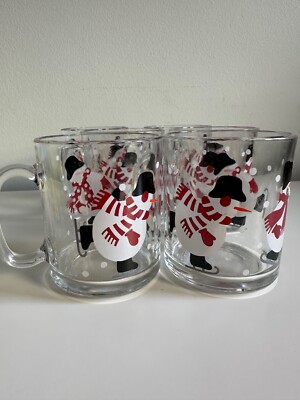 Crate & Barrel Snowman Cups Luminarc Glass Christmas Hot Cold Mugs Set of 6 Lot
