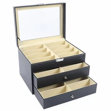 24 Slots Glasses Box Display Storage Case Organizer Leather For Sunglasses NEW