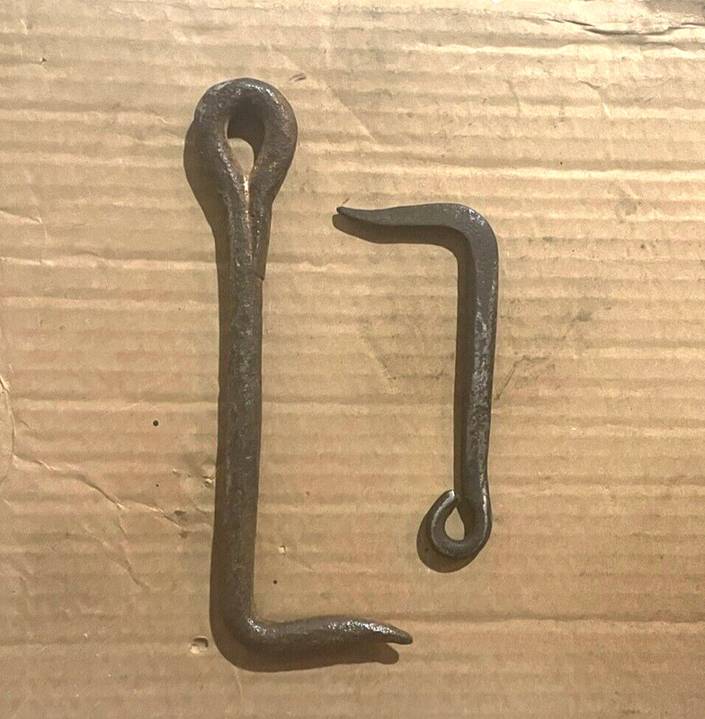 A Pair of barn door Vintage Hooks--for EYE loop-well made steel-different length