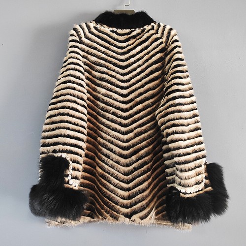 Womens Winter Real Rex Rabbit Fur Mink Fur Collar Mid Long Coat ...