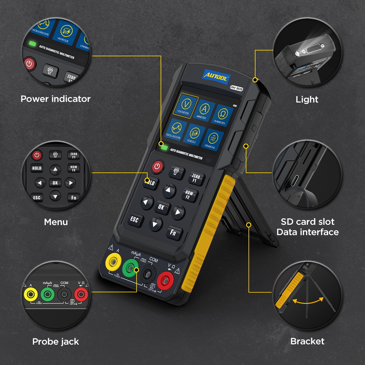 AUTOOL DM303 Digital Diagnostic Tester Oscilloscope Multimeter 12 Test Functions | UK
