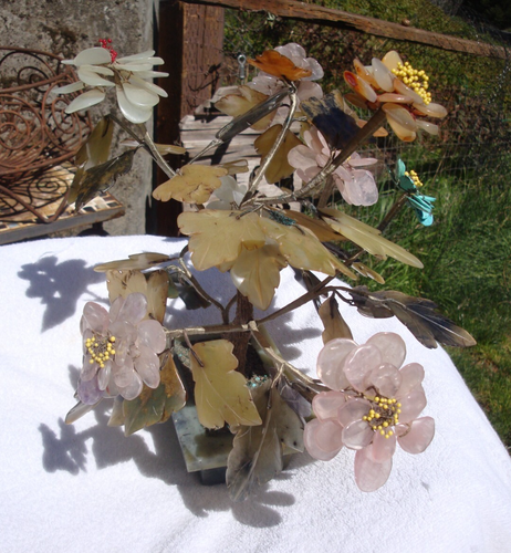 Vtg Asian Bonsai Tree Floral MCM Jade Turquoise Quartz Hardstone Carved 10" READ - Picture 3 of 15