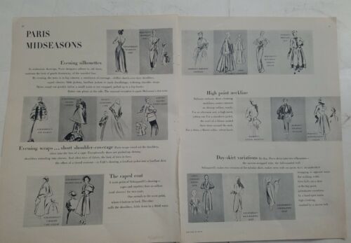 1947 women's Schiaparelli Balmain dresses David fashion sketch illustration ad - Picture 1 of 3