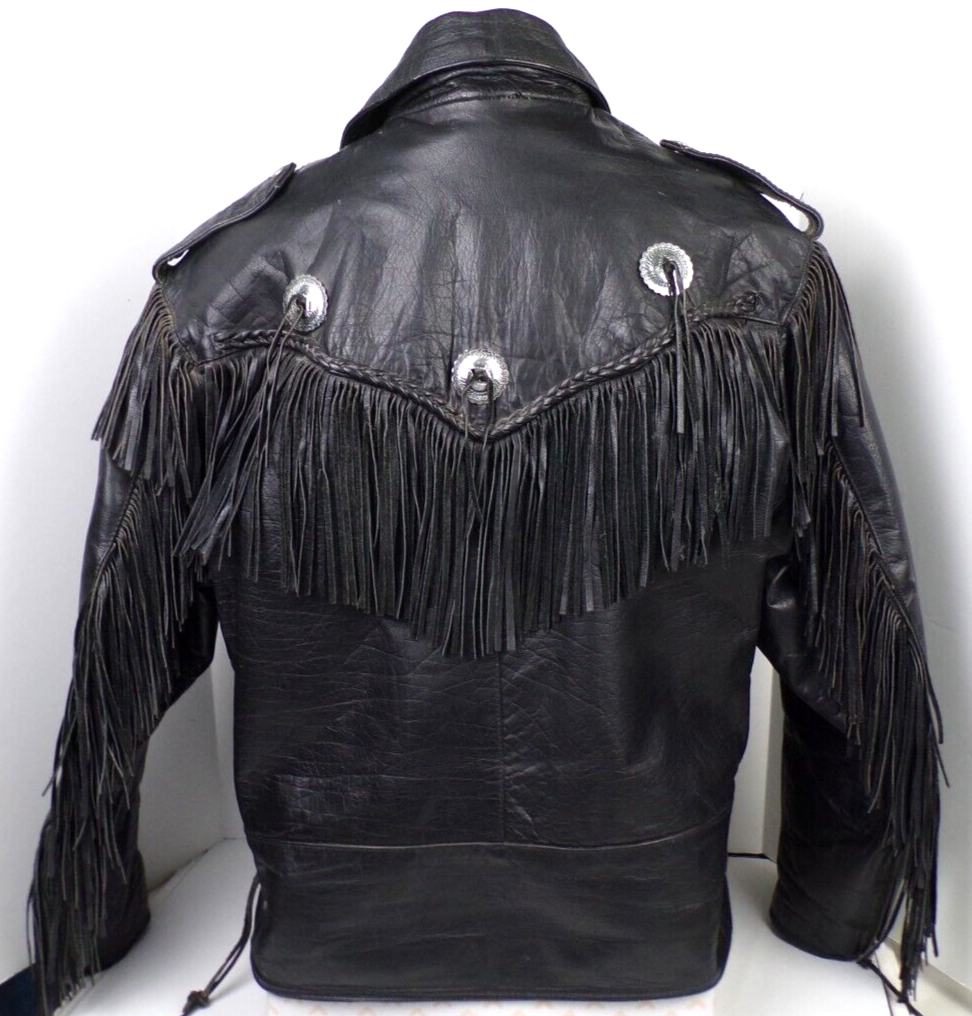 Vtg Unik Leather Fringed Men's Genuine Leather Motorcycle Jacket