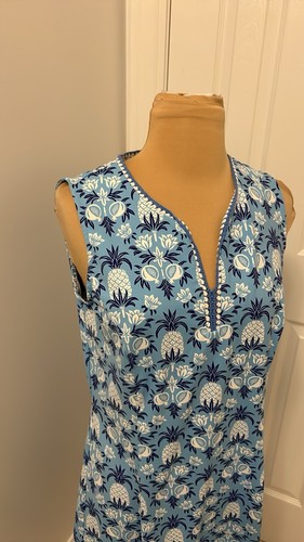 J. McLaughlin Kleid blau weiß Ananasmuster ärmellos Gr. M - Bild 4 von 8