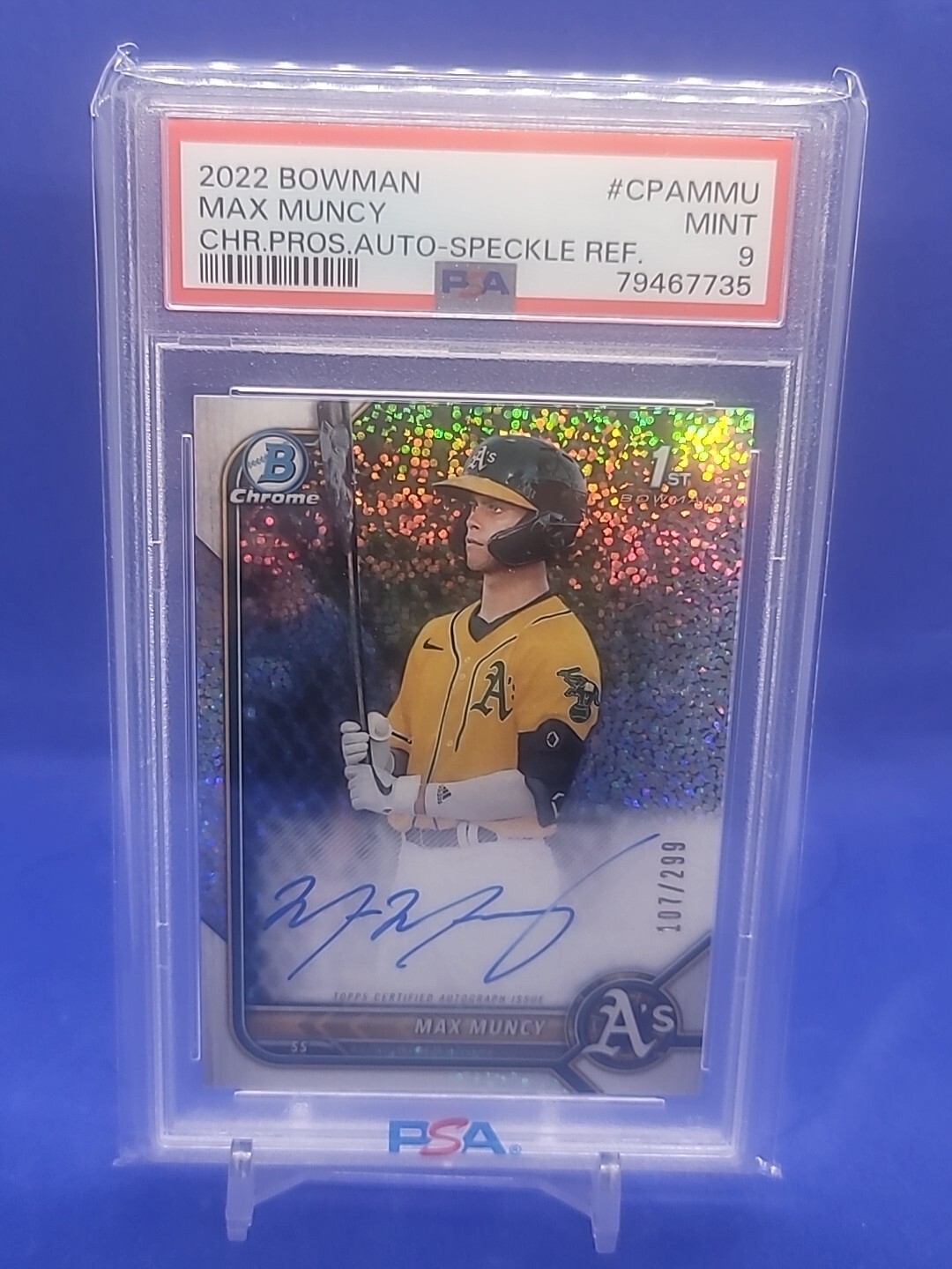 2022 Bowman Chrome Max Muncy 1st Auto Speckle /299 PSA 9