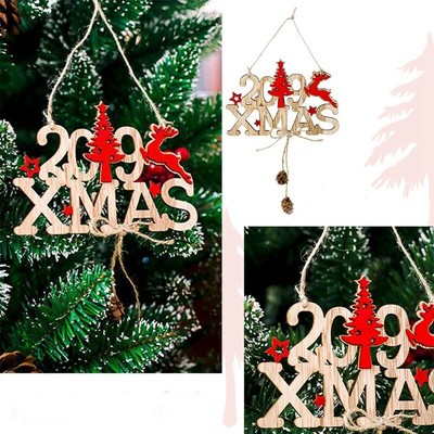Hanging Christmas Ornaments Wooden Xmas Tree Elk Number Letters Home Decoration