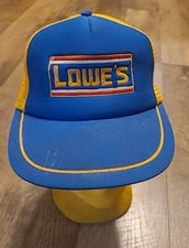 Vtg 80s LOWES Hardware Trucker Hat Cap Designer Pro Mesh Blue Yellow Snapback