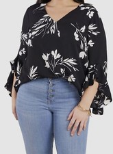 Vince Camuto Womens' Black Floral Whisps Tunic Top Plus Size 1X