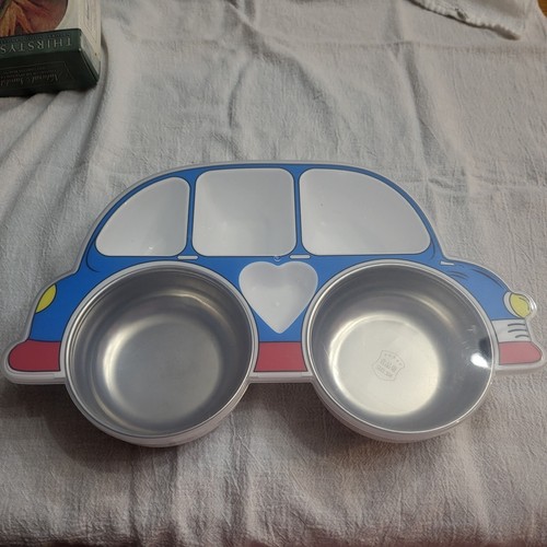 Kids Divided Car Dish With Cover Seal Plate & Metal Bowls 12.5" X 8" - Picture 7 of 7