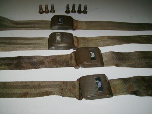 Original 66 67 1966 1967 Nova Chevy II Lap Seat Belts 4 door plus bolts Tan/Fawn - Picture 3 of 11