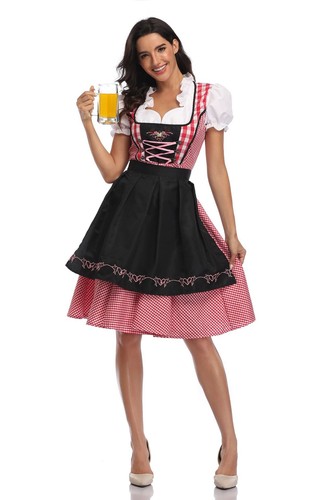 Womens Oktoberfest Beer Maid Costume Ladies Cosplay German Bavarian Dirndl Dress