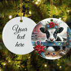 Personalised Ceramic Highland Cow Christmas tree ornament (choose own sentiment)