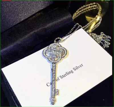 2Ct Lab Created Diamond Marquise Key Pendant Free Chain 14K White Gold Plated